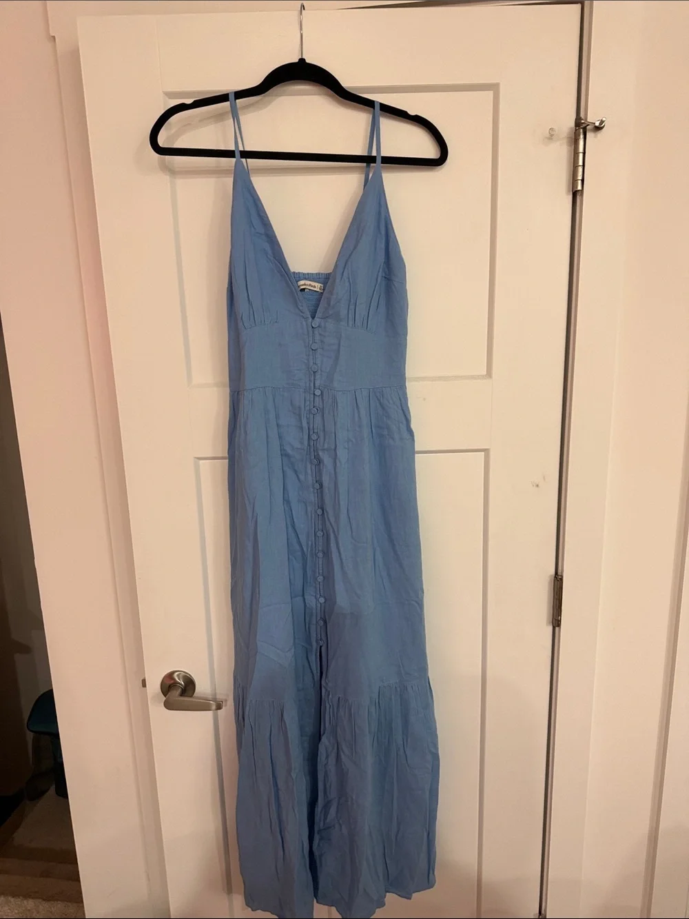 Abercrombie & Fitch Dusty Blue Tiered Button-Front Maxi Dress